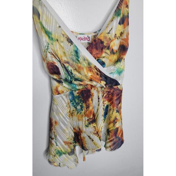 MadRag Y2K Womens Medium Multicolor Abstract Wrap Tie Back Pleated top  Babydoll - Picture 2 of 5